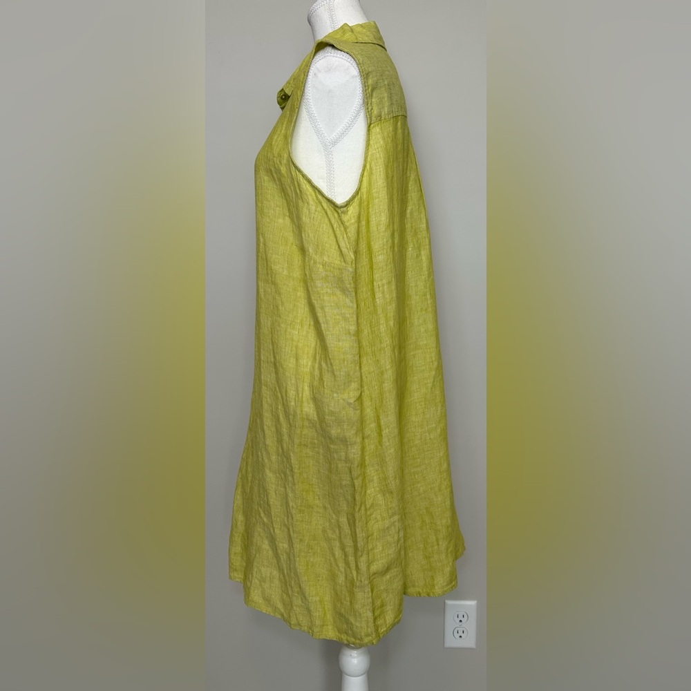 Tahari 100% Linen Sleeveless Shirt Dress Lime Green Plus Size Summer Spring 1X - Picture 6 of 9